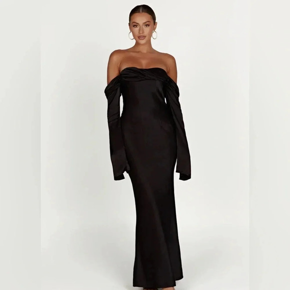 MESHKI Dress Women’s XS Giselle Off Shoulder Cowl Neck Midi Black NWT - Picture 1 of 16